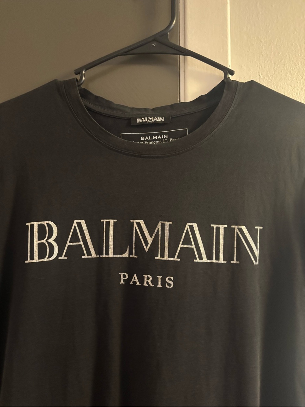 Balmain Black Crewneck T-Shirt with White Logo